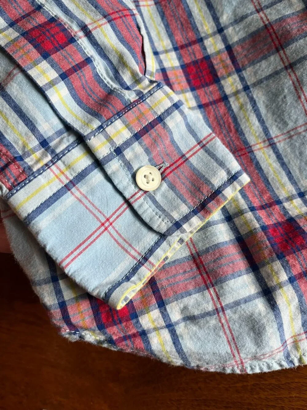 Gap light blue and red plaid button-down shirt S 6-7